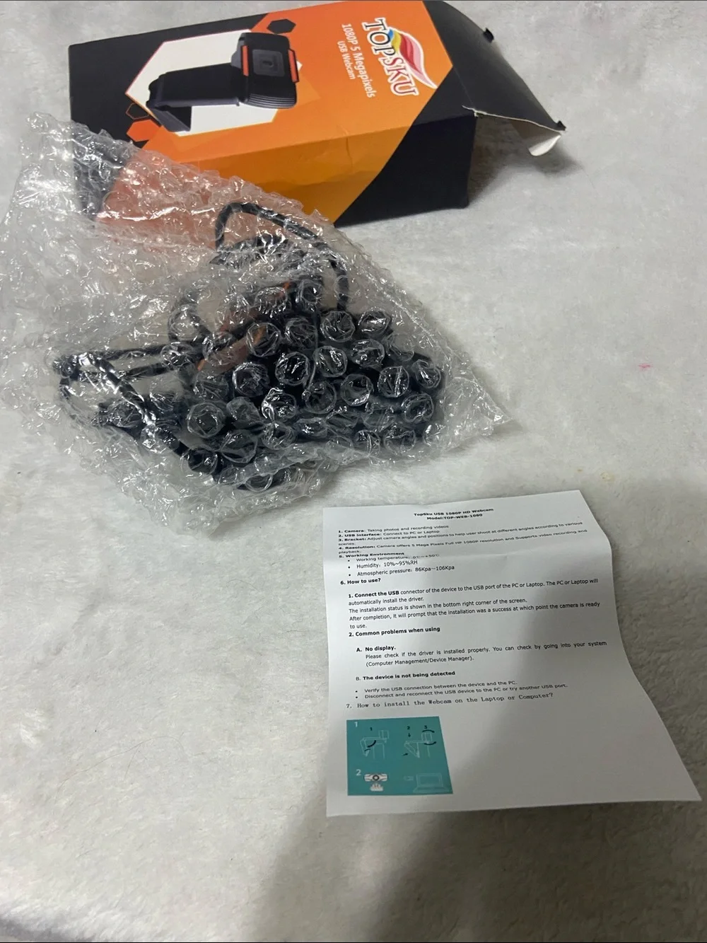 TOPSKU 1080P USB Webcam - Black and Orange Packaging